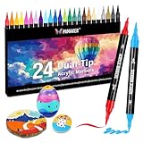 24 Farben Acrylstifte Set – Acrylmarker mit feiner Spitze und Pinsel für...