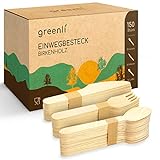 greenli® Einwegbesteck Set - 150 Holzgabeln, Holzmesser und Holzlöffel -...