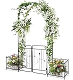 FANTASK Rosenbogen mit Tür, Gartenbogen Metall, Torbogen mit 2 Pflanzgefäßen,...