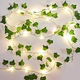 KASZOO 1 Stück Efeu Künstlich mit Lichterkette, 2M Efeu Girlande mit 20...