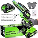Angseen Akku Kettensäge, 6 Zoll Mini Kettensäge mit 3 Ketten und 850W Motor,...