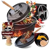 GUSSKÖNIG Dutch Oven Set - Eingebrannter Dutch Oven 9 Liter - Feuertopf aus...