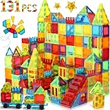 W WISE BLOCK Magnetische Bauklötze Spielzeug 131 Stück mit 2 Autos, STEM...