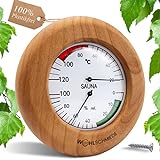 WOHLSCHMIEDE- Sauna Thermometer Hygrometer analog aus Holz (Birke, Erle oder...