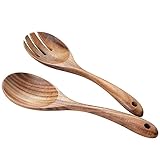 2 Stück Salatbesteck Holz - 10,2 Zoll Holz Servierlöffel Set Salat Mischen...