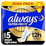 Always Ultra Secure Night Damenbinden (Größe 5) mit Flügeln 20 Stück, Super...