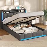 AOGLLATI Polsterbett 140×200 mit Steckdosen & LED Beleuchtung, Doppelbett...