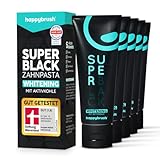 happybrush Vegane Aktivkohle Zahnpasta SuperBlack mit Minze Geschmack 5er Pack -...