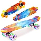 CLYCTIP Skateboard, 22 Zoll komplettes Mini Cruiser Board mit bunten blinkenden...