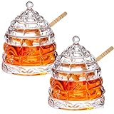 Hacaroa 2 Stück 300 ml Glas Honigtopf mit Deckel und Holzlöffel, klarer...