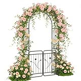 XMTECH Gartenbogen mit Tür 95x50x220 cm – Metall Rosenbogen Rankhilfe mit...