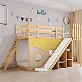 Merax Hochbett 90x200cm, Etagenbett für Kinder mit Treppe, Zäune und Rutsche,...