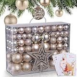 ONBEST Weihnachtskugeln 128-teiliges Set – 1x Baumspitze Glitzer Stern & 127x...