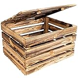 Creative Deco Große Holzkiste mit Deckel Vintage | 50x40x30 cm | Geflammt Deko...
