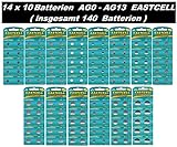 Set AG AG0-AG13 (14 Blistercards a 10 Batterien) je AG0 AG1 AG2 AG3 AG4 AG5 AG6 AG7 AG8 AG9 AG10 AG11 AG12 Ag13 EINWEG EASTCELL