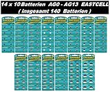 Set AG AG0-AG13 (14 Blistercards a 10 Batterien) je AG0 AG1 AG2 AG3 AG4 AG5 AG6 AG7 AG8 AG9 AG10 AG11 AG12 Ag13 EINWEG EASTCELL