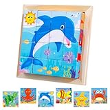 Würfelpuzzle Holz, Bilderwürfel Holz, 3D Bilderwürfel Puzzlespiele 6 in 1...