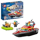 LEGO 60373 City Feuerwehrboot, Spielzeug, das im Wasser schwimmt, mit Rennboot,...