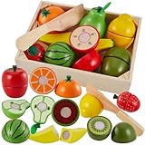 LINFUN KIDS Holz Obst zum Schneiden Lebensmittel Spielzeug Set mit Klett,...