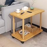 Beistelltisch Holz, 2 Tier Nachttisch Schmal mit Rollen Mobil, 60x30x47cm,...