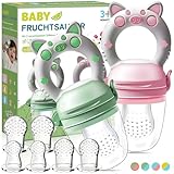 Fruchtsauger Baby ab 3 Monate- 2 Stück Zahnungshilfe + 6 Ersatz-Sauger in 3...