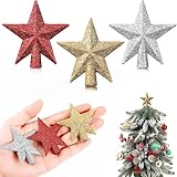 3 Stück Mini Weihnachtsbaumspitz Stern, Glitzer Christbaumspitze Stern,...