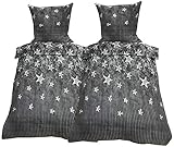 Leonado-Vicenti 4 TLG Winter Fleece Bettwäsche 135x200 Sterne Grau Anthrazit...