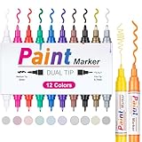 Permanent Marker Fein Wasserfest lackstift, Dual Tip 12 Wasserfeste Paint Marker...