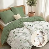 Dreamzie Bettwäsche 135x200 Baumwolle 4-teilig – Grüne Blätter – 2...