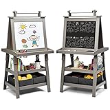 COSTWAY 3 in 1 Kinder Staffelei, Kindertafel doppelseitig, Whiteboard &...