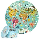 boppi Weltkarte Rundes Puzzle aus 100% recyceltem Karton, 150 Teile mit Tieren...