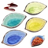 Cisolen 4 Stück Keramik Saucenteller in Blattform Soßenschalen Mini Schale...