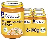 Bebivita Menüs ab dem 5. Monat Reis mit Karotten und Pute, 6er Pack (6x190g)