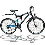 26 Zoll Mountainbike Fahrrad MIT VOLLFEDERUNG & Beleuchtung 21-Gang Shimano OXT...