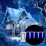 MONZANA® LED Eiszapfen Lichterkette 80 Eiszapfen blau Fernbedienung 8...