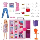 Barbie-Kleiderschrank mit Barbie-Kleidung und Accessoires, mit Klapptüren und...