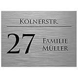Hausnummernschild mit Gravur Nummer, Straßenname und Name Silber gebürstet -...