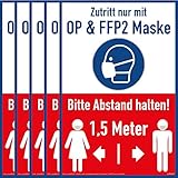 5x Aufkleber Maskenpflicht Sticker OP & FFP2 Maskenpflicht Aufkleber A4...