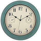Foxtop Wasserdicht Lautlos Wanduhr mit Thermometer und Hygrometer, 30cm Outdoor...
