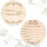 Ouligay Meilensteinkarten Baby Holz,Neugeborenes Announcement Sign Baby Hello...