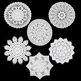 6 Stück Deckchen, Rund Spitzendeckchen Vintage Häkelpüppchen Handgefertigt...