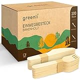 greenli® Einwegbesteck Set - 200 Holzgabeln und Holzmesser - Nachhaltiges...