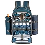 Hap Tim Picknickkorb Rucksack für 4 Personen mit Decke, Weinhalter, Kühlfach,...