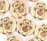 12 wunderschöne Holzknöpfe rund natur mit Teddy-Aufdruck- 15mm 2 Löcher zum...