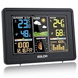 BALDR Wetterstation Funk mit Außensensor, Digital Farbdisplay DCF-Funkuhr Innen...