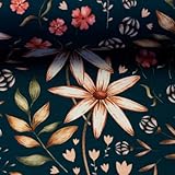 French Terry Sweat-Stoff AUTUMN MEADOWS - petrol - ab 50 cm - Meterware