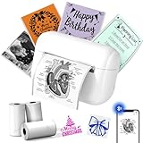 Memoking Tiny Printer mit 3 Aufkleberpapier Rollen, MiniDrucker für Smartphone,...