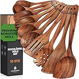 Holzkochlöffel 10 Stück kochlöffel holz - Holzlöffel set aus Teakholz für...