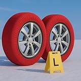 2 Stück Textil Schneeketten Homologierte EN 16662-1, Farbe Rot, Größe L,...