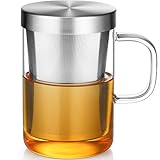 ecooe 500 ml(volle Kapazität) Glas Tasse mit Silberne Edelstahl Sieb und Deckel...